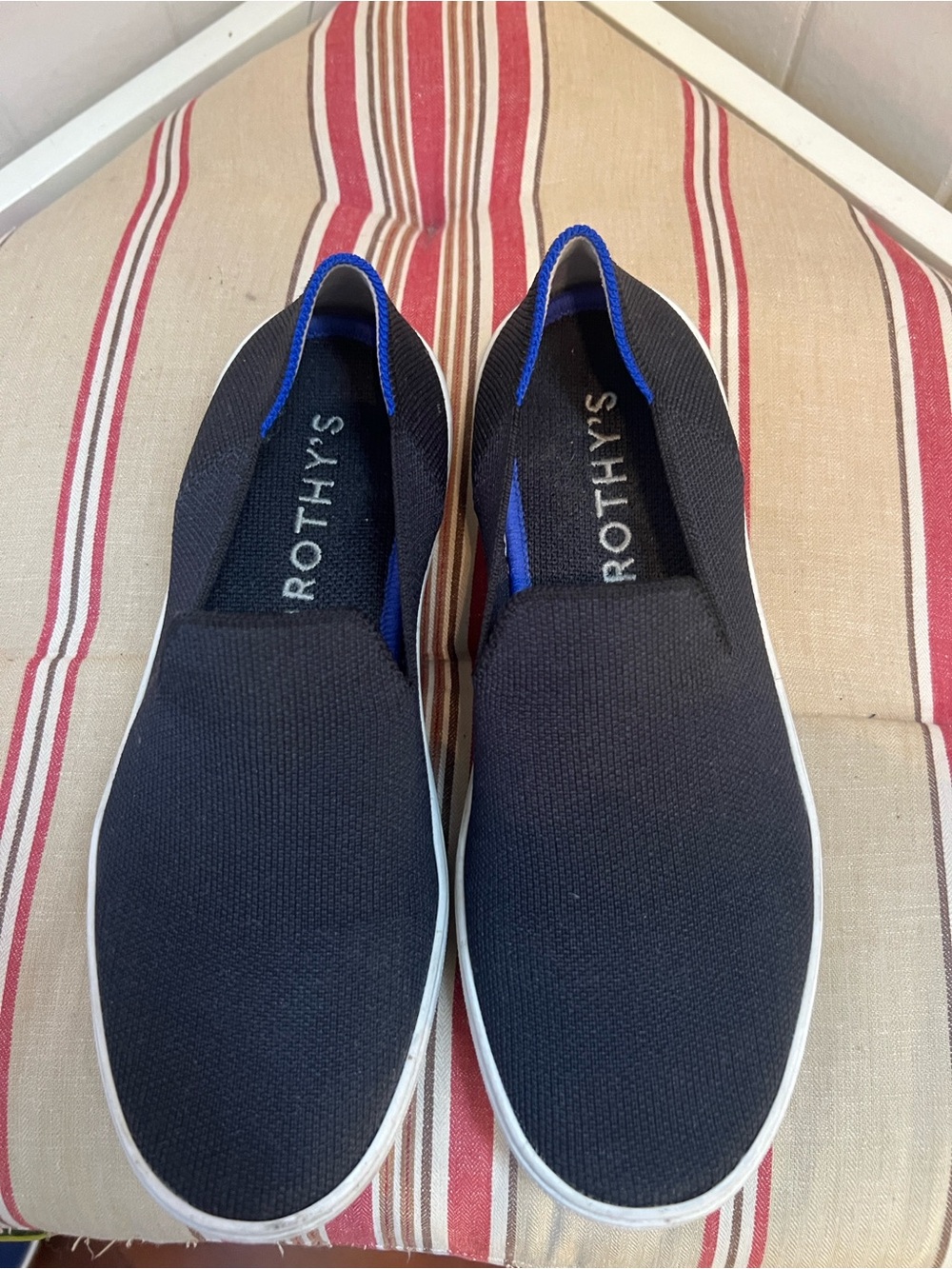 Rothy's Women's Boardwalk Black Slip-On  with Blue Trim